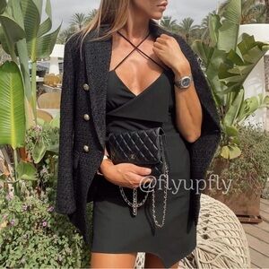 Zara Crossover Surplice Black Strappy V-Neck Mini Dress | Party Event | Size S